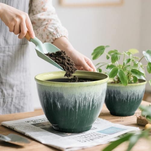 Flower Pots, 8 Inch Plastic Plant Pots for Plants, Set of 4 Planter for Indoor Outdoor Plants with Drainage Hole, Sleek Small Nursery Planting Pot for Home Garden Outdoor Planters(Green Glaze) - Thumbnail 4