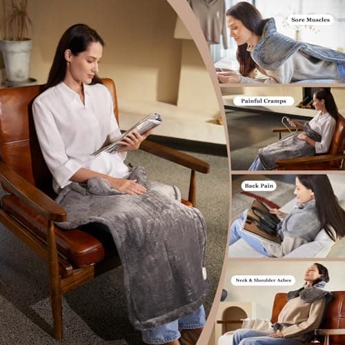 WUGE Mothers Day Gifts for Mom, Heating Pad for Neck Shoulder and Back, Birthday Gift for Women Men, Deeper Pain Relief, Large Weighted Heat Pad, ETL Certified, Gray - Thumbnail 5
