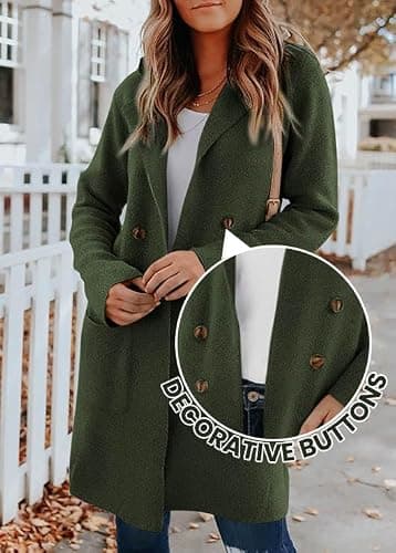 KIRUNDO Cardigan Sweaters for Women 2026 Fall Open Front Knit Sweater Jackets Business Casual Long Coatigan Winter Clothing(Army Green, X-Large) - Thumbnail 4