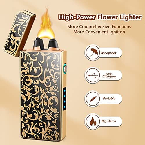 RSBYE Big Flame Electric Lighter Plasma Lighters Cool Lighters with LED Battery Indicator, Windproof Arc Lighter, Butane for Man & Woman(Bloom) - Thumbnail 2