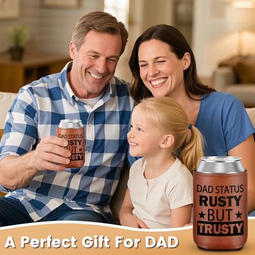 Leather Can Cooler for Men, Gifts for Dad from Daughter Son for Fathers Day Bottle Can Drink Sleeve Holder 12Oz Dad Gifts, Funny Dad Birthday Gifts Cooler for Cans - Thumbnail 5