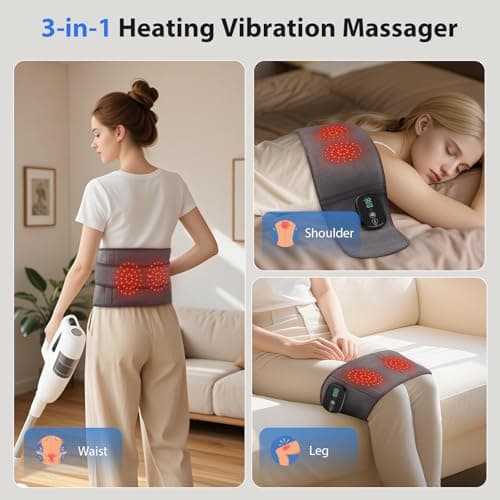 Lower Back Massager with Heat, Heating Pad for Back, Stomach Heating Pad, Waist Belt Wrap with Heat Vibration 3 Levels Adjustable, Touchscreen Control, Adjustable Size, Gifts for Parents (Grey) - Thumbnail 4