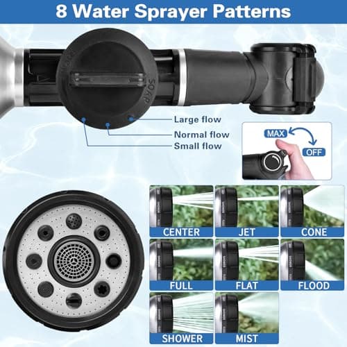 EVILTO Garden Hose Nozzle, High Pressure Hose Spray Nozzle 8 Way Spray Pattern One-Touch Sprayer for Watering Plants, Lawn, Patio, Car Wash, Cleaning，Showering Pet - Thumbnail 5