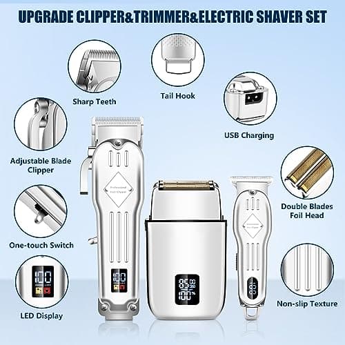 SUNNOW Hair Clippers Professional Cordless for Men, Electric Foil Shavers Razor & Beard Hair Trimmer Kit, Rechargeable Hair Cut Machines Fade Clippers Set, 3 in1 Beard Trimming Kit for Home, Barber - Thumbnail 4