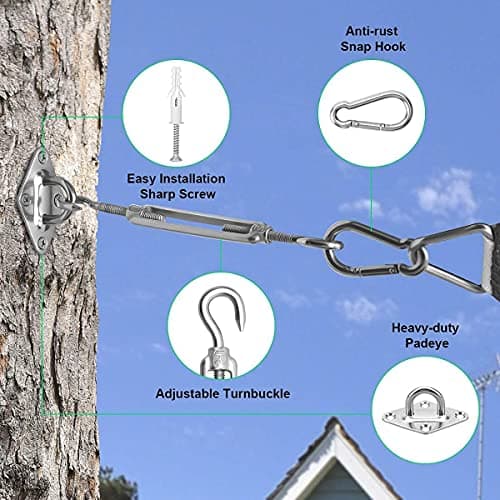 Morzejar Sun Shade Sail Hardware Kit 80pcs - 304 Stainless Steel Sunshades Canopy Installation Kit for Install Rectangle & Triangle Shade Sails Deck Garden Lawn Patio Outdoor Metal Sail Shade Hardware - Thumbnail 5