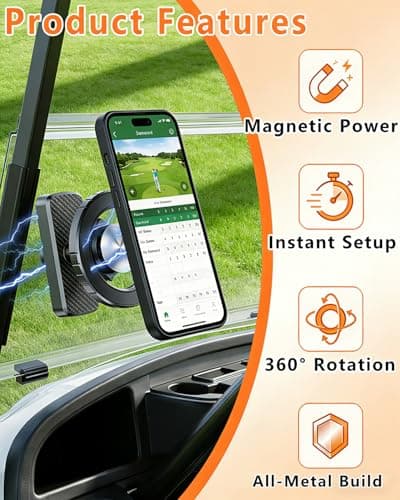 Eolzzi Golf Cart Seat Cover & Phone Holder Set, 360° Magnetic Mount for Club Car, Waterproof Seat Cover with 3 Pockets, Golf Accessories Gifts for Men Dad, Grey - Thumbnail 3
