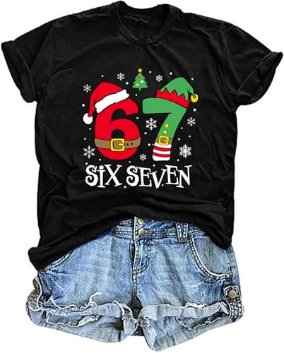 Six Seven Christmas Shirts for Women Funny Six Seven Christmas Mason Graphic Short Sleeve Tee Tops(Black,XX-Large) - Image 1