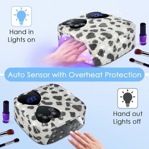 UV LED Nail Lamp Cordless, HUITINE 80W Rechargeable UV Light for Gel Nails with 5 Timers & Mirror Base, Professional Gel Light Dryer, Sparkling Rhinestones Curing Lamp for Salon & Home (Cow Diamond) - Thumbnail 6