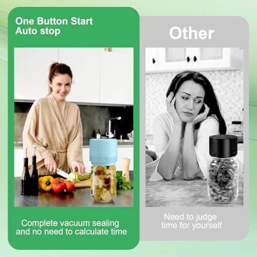 SelePow VP06+ Mason Jar Vacuum Sealer, Electric Vacuum Sealer for Jars with Wide and Regular Mouth Mason Lids, Cordless Handheld Jar Vaccum Sealer for Food Storage, Ideal Present for Mom, Wife, BLUE - Thumbnail 4