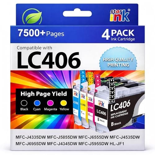 Starink LC406 406XL Ink Cartridges Replacement for Brother 406 Ink Cartridge 406XL Work with Brother MFC-J4335DW MFC-J5855DW MFC-J6555DW MFC-J4535DW MFC-J6955DW MFC-J4345DW MFC-J5955DW (4 Pack)