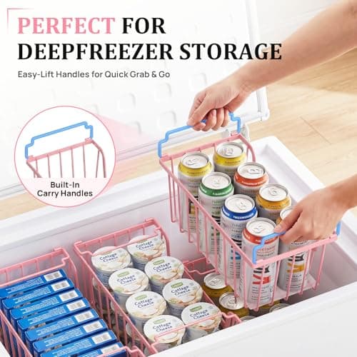 SUNALLY Stackable Storage Bins 6 Pcs Wire Baskets for Pantry Organizers and Storage, Vegetable Fruit Storage Basket for Countertop Organizer,Kitchen Storage Baskets for Onion Potato Snack,Pink - Thumbnail 4