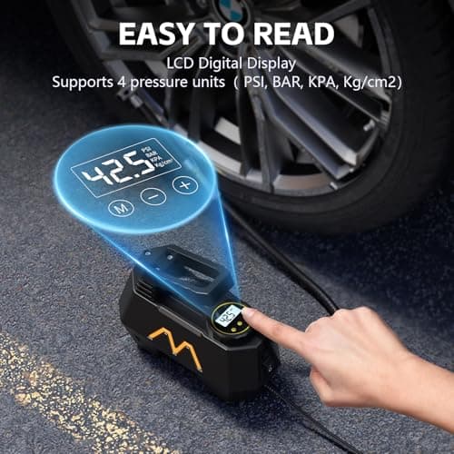 Tire Inflator Portable Air Compressor, Air Pump for Car Tires, 12V DC-Powered Auto Pump with Digital Pressure Gauge, Emergency LED Light - Car Accessories for Car, Motorcycles, Bicycle, Ball, Balloons - Thumbnail 4