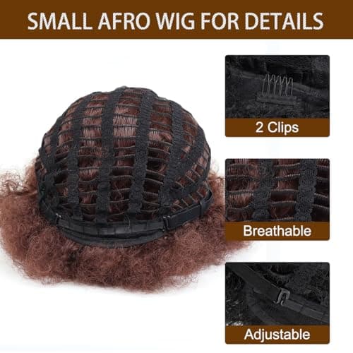 LQVEAIR Brown Afro Wigs for Women Small Size Adjustable Afro Kinky Wig 115gram Synthetic Disco Wigs For Daily Cosplay Party (Small,33#) - Thumbnail 5