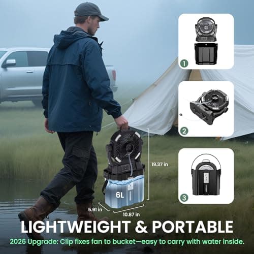 MAGTHIC Misting Fan Portable for Outside Patios- 20000mAh Rechargeable Battery Powered fan, 3 LED Light Modes & Stepless Speed Control Camping Mister Fan Outdoor with 6L Bucket, Remote Control - Thumbnail 4
