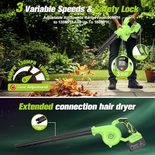 Leaf Blower- Brushless Electric Cordless Leaf Blower with Battery and Charger, 3 Speed Mode, Lightweight Cordless Blower for Blowing Leaves, Patio Cleaning, Blowers for Lawn Care and Dust - Thumbnail 5