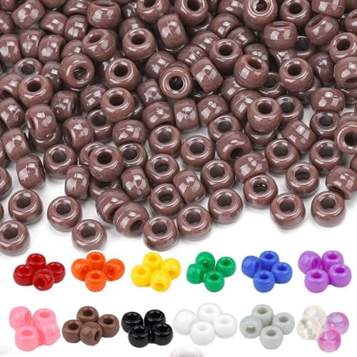 Dowsabel Brown Pony Beads Bulk 1000 Pcs 6x9mm, Large Hole Kandi Hair Beads for Braids Bracelets, DIY Friendship Bracelets Necklaces Jewelry Making Crafts and Gifts