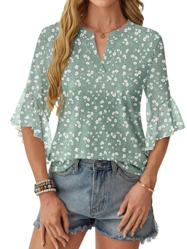 GKBK Womens 3/4 Sleeve Tops Dressy Casual Business Work Blouses Office Shirts Lightweight Slimming Formal Pretty Polyester 2025 Spring Summer Cocktail Party Green XXL - Thumbnail 2