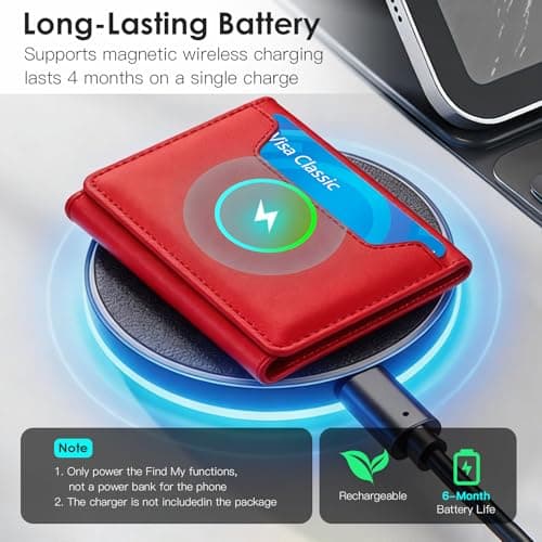 for Magsafe Wallet with Find My,6 Cards Holder,RFID Blocking,Strongest Magnetic Wallet for iPhone 17/16/15/14/13/12 Series,Not for 13/12 Mini,Leather magnetic card holder with Finder Tracker,Red - Thumbnail 6