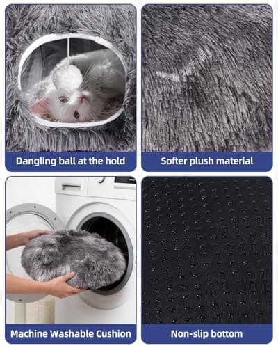 Cat Tunnel Bed with 20 Pcs Interactive Toys, 3-in-1 DIY Collapsible Plush Cat Tube with Washable Mat, Large Indoor Play Tunnel Cave for Kittens and Small Animals - Thumbnail 4