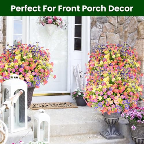 trytuny 10 PCS Artificial Plants Outdoor,Artificial Flowers UV Resistant Fake Flowers,Fake Plastic Faux Flowers for Porch Window Box Home Garden Decor - Thumbnail 5