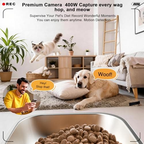PGID Automatic Cat Feeder with 4K Camera,2.4G Auto Dog Feeder w Night Vision,Pet Feeder w2-Way Audio,Timed Cat Feeders for Dry Food,Dogs Food Dispenser w APP Control 5L - Thumbnail 3