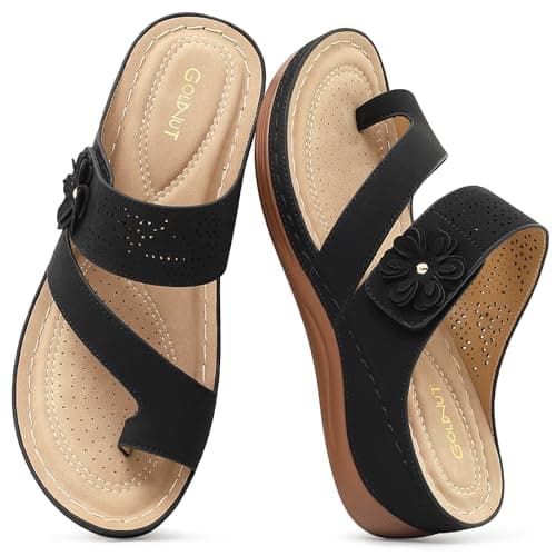 Goldnut Sandals for Women Wedge Shoes: Comfortable Orthopedic Sandals Dressy Summer Flip Flops Wedges Black Size 5 - Image 1