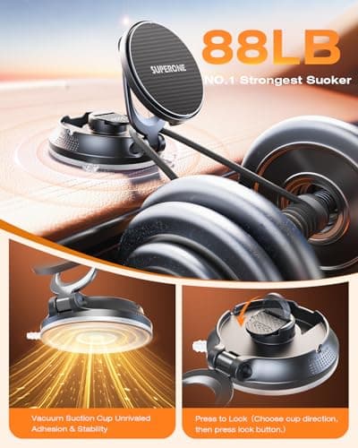 SUPERONE for MagSafe Car Mount Charger, 15W Fast Charging Magnetic Wireless Car Charger [88+LBS Ultra Suction & 2800gf Strong Magnetic] 360° Vacuum Magnetic Phone Holder for iPhone - Thumbnail 4