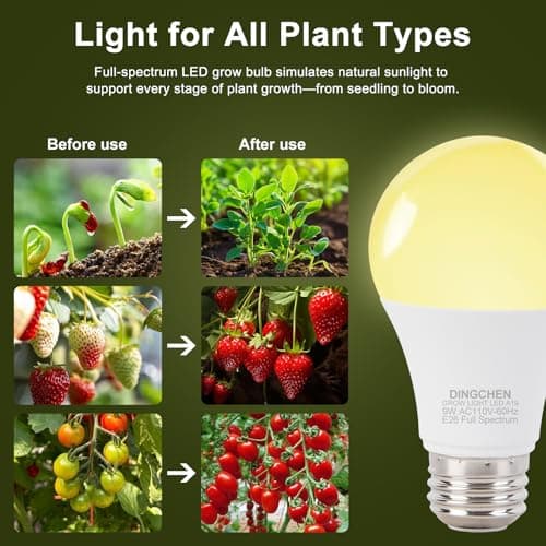 DingChen Grow Light Bulbs, A19 Full Spectrum Light Bulb, 9W Plant Grow Lights Bulbs (100W Equivalent), E26 Base, for Indoor Plants, Herbs, Flowers, Vegetables, 6 Pack - Thumbnail 2