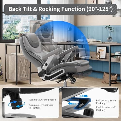 CoziCradle Big and Tall Office Chair with 5D Arms, 600lbs Fabric & PU Leather Heavy Duty Desk Chair, Adjustable Lumbar Support & Height, Tilt Function, High Back Ergonomic Executive Computer Chair - Thumbnail 4