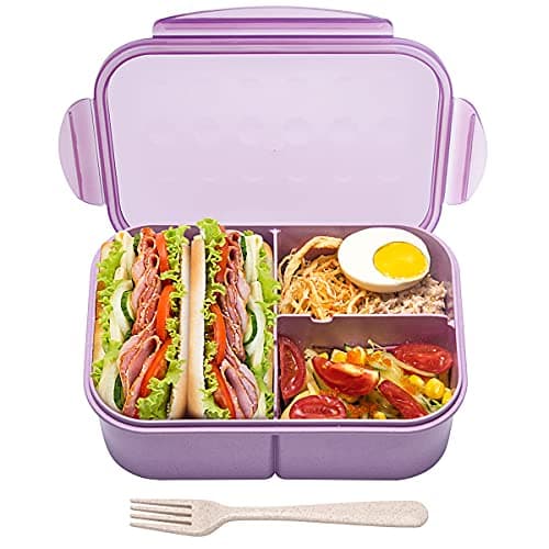 MISS BIG® Large Bento Lunch Box for Adults, 1900ml, 3 Compartments, Purple