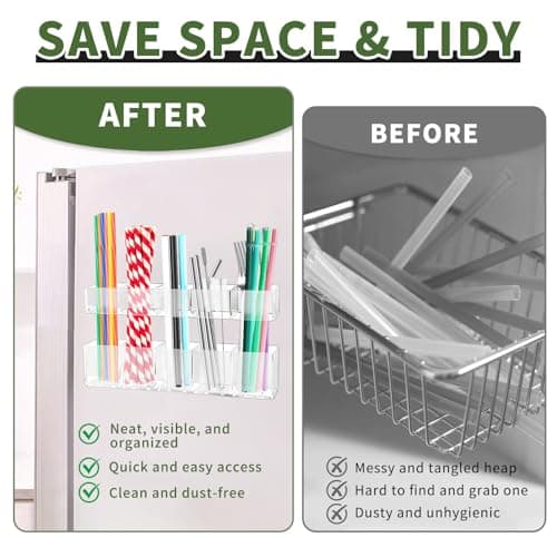 CRUCIBLY 9.5" Large Acrylic Straw Holder for Cabinet Door,Reusable Tumbler Straw Organizer with Ultra Sticky Adhesive Strips,Straw Storage for Kitchen Cupboard (Transparent) - Thumbnail 3
