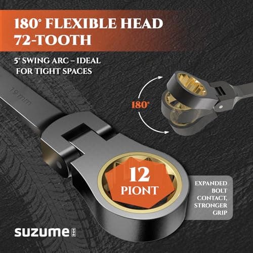 SUZUME 24-Piece Metric and SAE Flex Head Ratcheting Wrench Set 72 Teeth Cr-V Steel Ratcheting Wrench Set with 180° Flex Head Ratchet Wrenches Set For Auto,Machine Repair - Thumbnail 3
