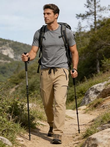 AGVNG Hiking Pants Men Cargo Pants 5 Pockets Water Resistant Lightweight Quick Dry UPF 50+ Elastic Waist Drawstring Cuff Tactical Work Casual Athletic Running Khaki S - Thumbnail 3