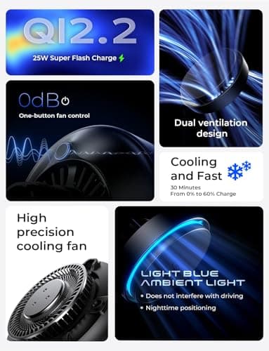 LISEN for Qi2.2 25W MagSafe Car Mount Charger，[Top Spec with Cooling Fan＆95W Fast Adapter] Wireless Car Charger 25W Galaxy S26 Ultra Car Charger Fast Charging for iPhone 17 Pro Max Air 16-12 Series - Thumbnail 2