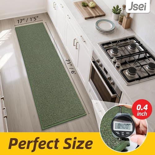 JSEI 17''x71'' Non-Slip Kitchen Runner Rug, Polypropylene Kitchen Mats, Machine Washable Absorbent and Stain Resistant Kitchen Rug, Carpet Mats with TPR Backing for Kitchen, Green - Thumbnail 2