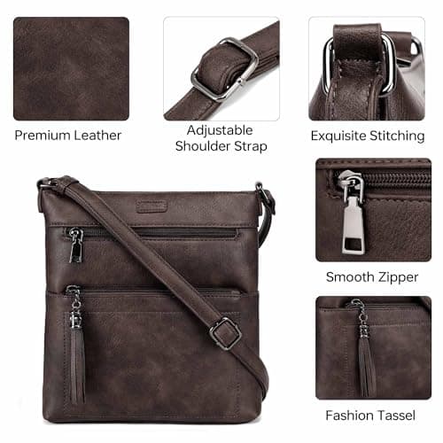 Kiss Sea Crossbody Bags for Women Leather Travel Crossbody Purse with Tassel and Adjustable Strap Coffee - Thumbnail 6