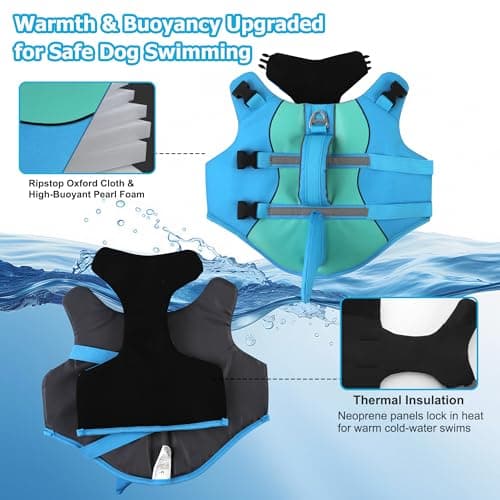 Dogcheer Dog Life Jacket Shark, Neoprene Harness Dog Life Vest with Lift Handle, Reflective Adjustable Pet Swim Float Vest for Small Medium Large Dogs - Blue, L - Thumbnail 3