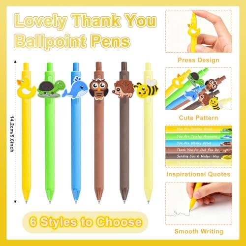 Auch Employee Appreciation Gifts Bulk – 30 Pack Inspirational Animal Ballpoint Pens with Funny Thank You Cards for Coworkers, Teachers, Team & Staff (Multicolor) - Thumbnail 3