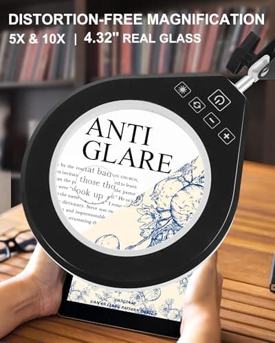 10X & 5X Magnifying Glass with LED Light, Ultra Long Swing Arm, 5 Colors & 10 Brightness, Real Glass Lens Large Magnifying Lamp for Craft Painting Workbench Jewelry Making Hobby Close Work (White) - Thumbnail 2
