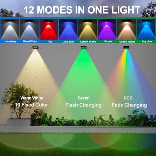 ZCXLIGHT Solar Fence Lights,Fence Lights Solar Powered Waterproof IP65 Multicolor Led 12 Fixed Colors ＆RGB Color Changing for Pool, Deck, Patio, Porch, Stairs, Holiday-4pack - Thumbnail 2