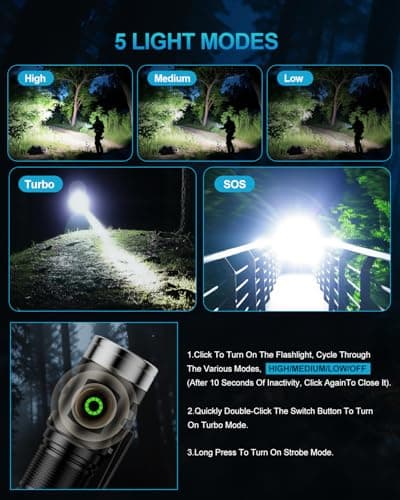 VOLISABER EDC Rechargeable Handheld Flashlight, 1600 Lumens Mini LED Powerful Super Bright 5 Modes Pocket Flashlights with Magnet and Two-Way Clip for Camping, Outdoor, Emergency - Thumbnail 6