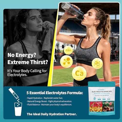 LCYHXF Electrolytes Powder Packets | Sugar Free, 0 Calorie Rapid Hydration Packets | Keto Friendly, Vegan, Non-GMO | Lemon Lime, Passion Fruit, Raspberry, Watermelon -20 Sticks - Thumbnail 4