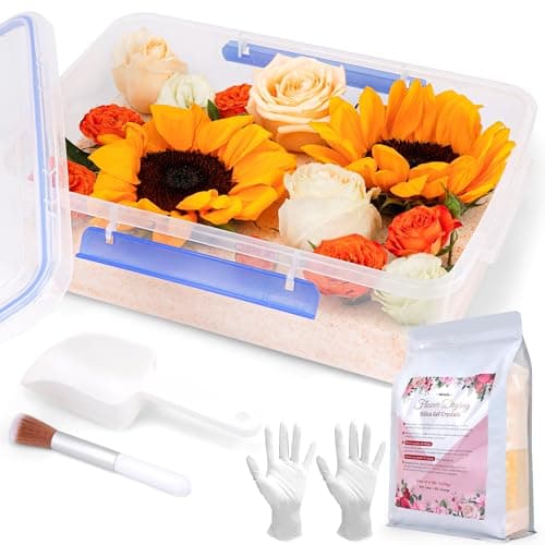 Aboofx 5LBS Silica Gel Flower Drying Kit, Reusable Color Indicating Flower Drying Silica Gel Crystals with Airtight Container, Brush, Ice Scraper & Gloves, DIY Flowers Preservation Kit for Art Craft - Image 1
