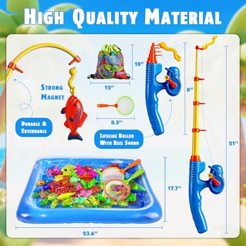 CozyBomB™ Magnetic Fishing Toys Game Set for Kids | Water Table Bathtub Kiddie Pool Party Pole Rod Net, Outdoor Plastic Floating Fish, Toddler Bath Color Ocean Sea Animals Birthday Gift Age 3-5 6 4-8 - Thumbnail 3