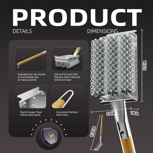 HOUSE AGAIN Grill Brush and Scraper Bristle Free with 3 Replacement Head 304 Stainless Steel Food-Grade Grill Accessories, Safe BBQ Cleaner Brush Strong Barbecue Cleaning Brush for Outdoor Grill Grate - Thumbnail 4