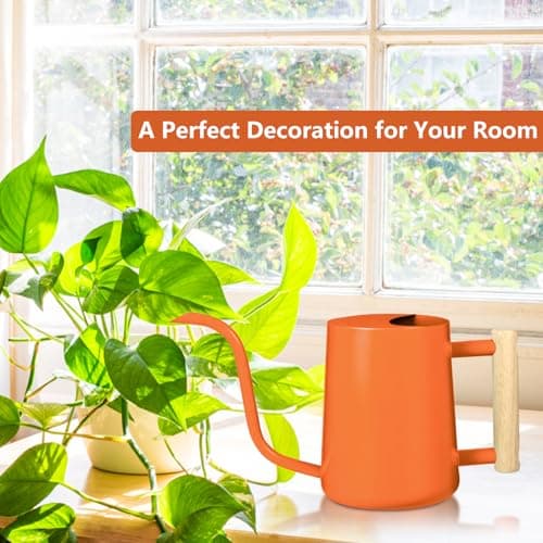 Watering Can Indoor Plants, 35oz Small Stainless Steel Metal Watering Can Modern Decorative Watering Pot with Long Spout for Indoor House Plant Bonsai Garden Flowers (Orange) - Thumbnail 3