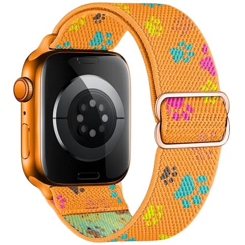 XynkoreX Paw Stretchy Bands Compatible with Apple Watch Band 40mm 41mm 38mm 46mm 44mm 45mm 42mm 49mm Women Men, Water-Resistant Solo Loop Elastic Sport Straps for iWatch Series 11 10 9 8 7 6 5 4 3 SE Ultra (Orange Color Paw, 38MM/40MM/41MM/42MM(Series 11 10)) - Image 1