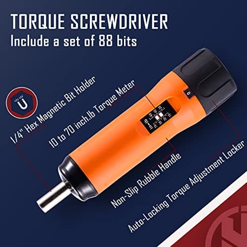 KNINE OUTDOORS Precision 1/4" Torque Screwdriver Set Adjustable from 10 to 70 In-Lbs Engineering Repair Kit Maintenance Tools with T-BAR Ratchet Screwdriver, Set of 92 pieces - Thumbnail 3