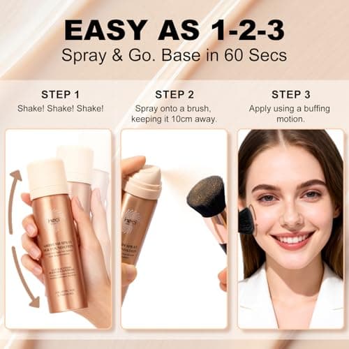 HECI BEAUTY Airbrush Foundation for Mature Skin, Silk Spray & Kabuki Brush Set, Flawless Finish, Anti-Aging Formula for Smooth Radiant Skin, Long Wear Lightweight Makeup,110 Light, 1.69 fl oz - Thumbnail 6