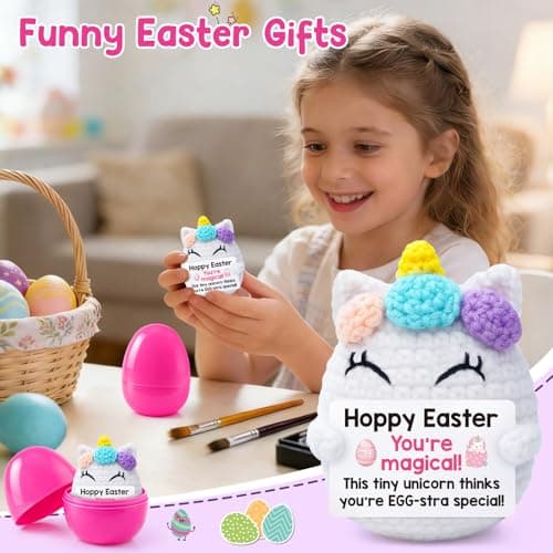 Funny Unicorn Easter Basket Stuffers for Teens Girl Easter Gifts for Kids Her Women Easter Egg Fillers Gifts for Daughter Sister Friend Bestie Coworker College Positive Crochet Unicorn Spring Gift - Thumbnail 3